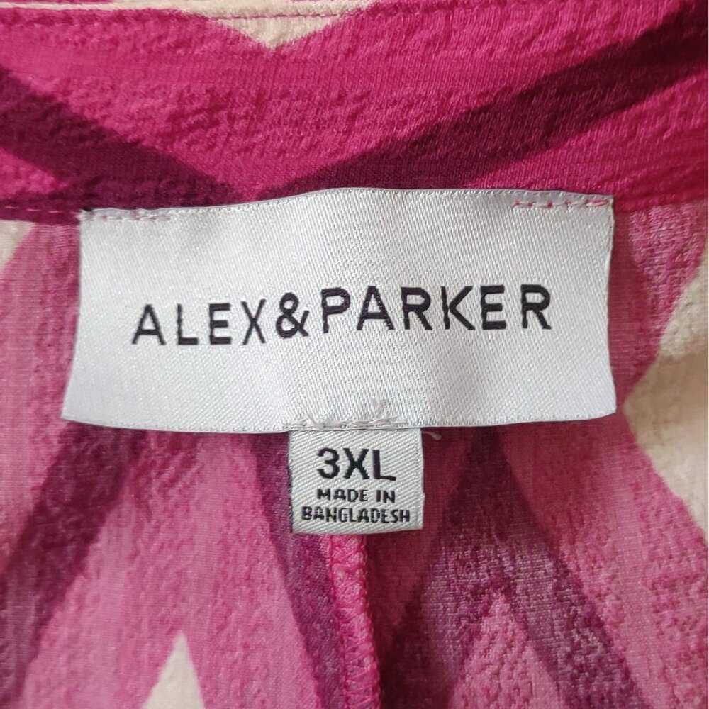 Alex & Parker Blouse 3XL Fuchsia Geo Print Top Women’s Shirt Pockets Plus Size - Picture 5 of 9